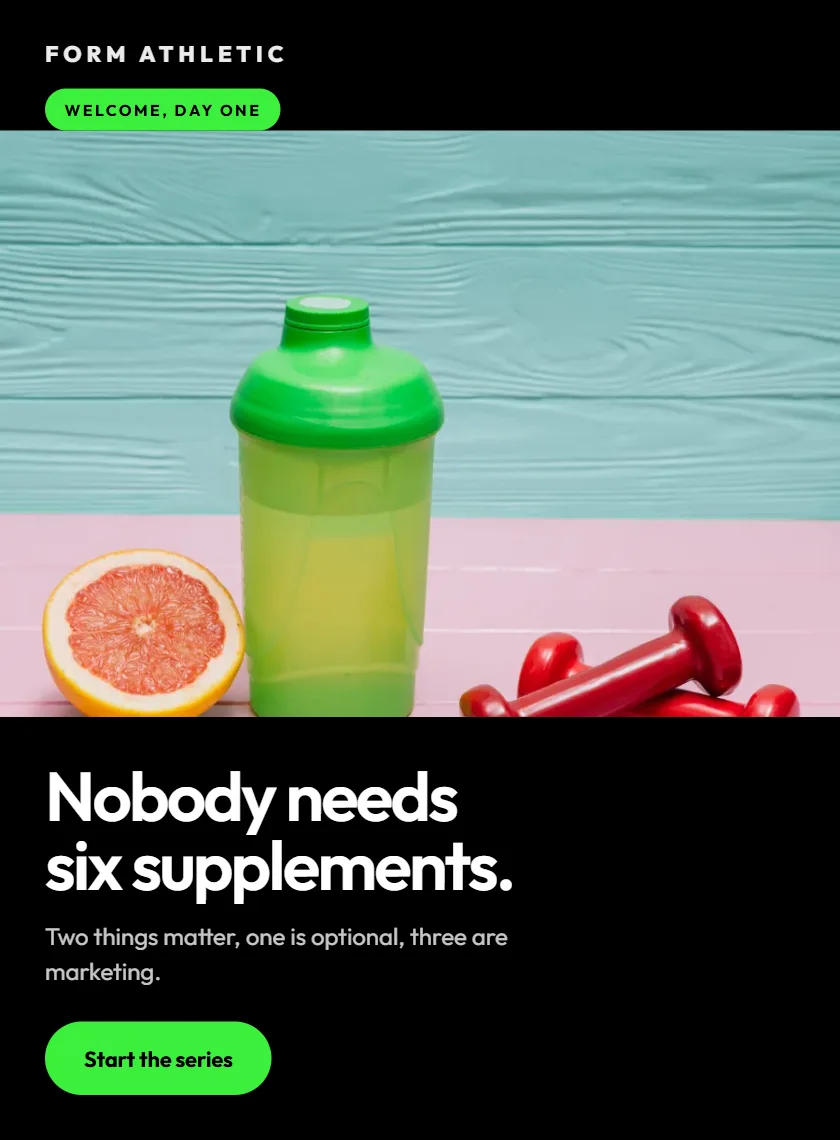 Concept onboarding email for a fitness brand cutting through supplement marketing claims